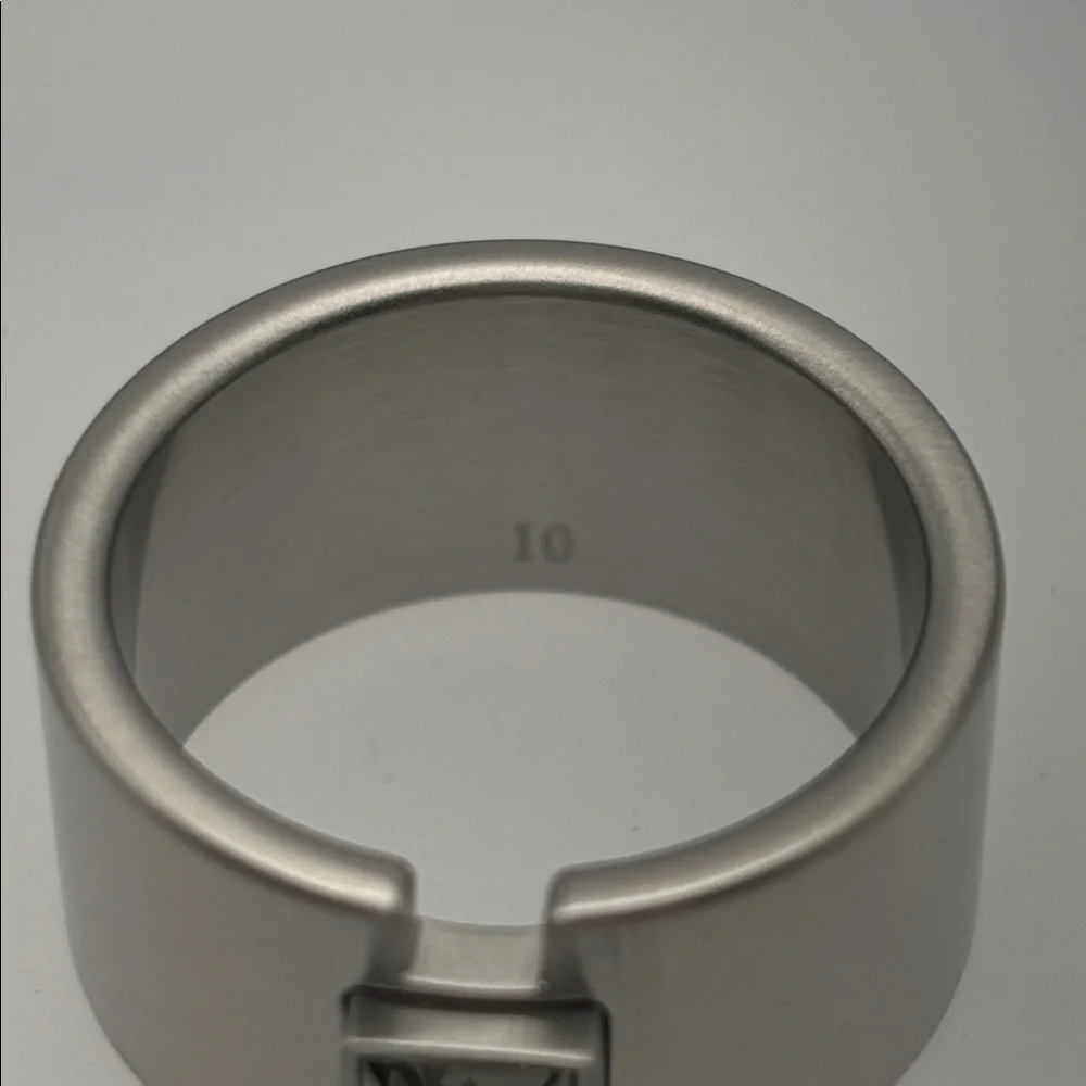 Swatch Bijoux Topic Path Stainless Steel & Smokey Crystal Ring - size 10